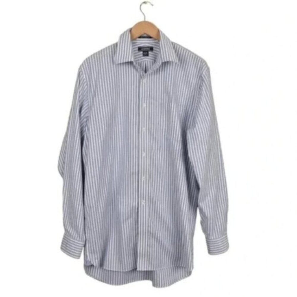 Lands End Dress Shirt Supima No  Iron Oxford Button Down Pinstripe Size 16 36